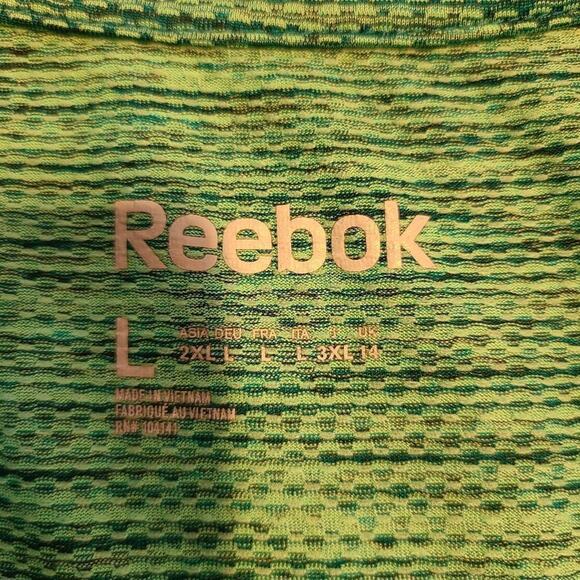 Reebok short sleeve v-neck t-shirt blue with black static print all over size Lg - Picture 4 of 7